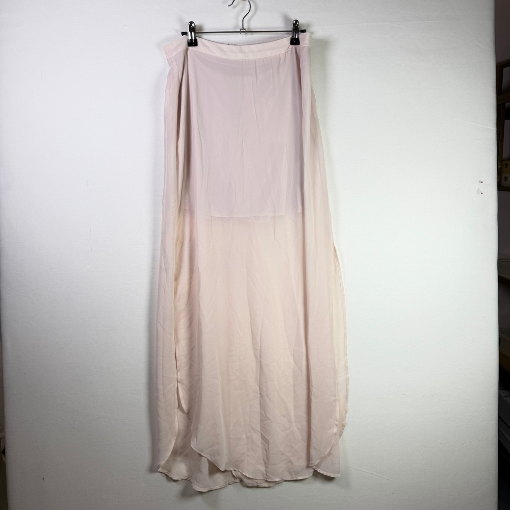 LUSH Blush Pink Chiffon High Slit Maxi Skirt Large